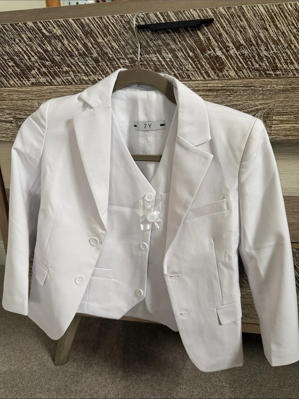 Boys White Formal Tuxedo Suit with Vest and Tie